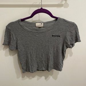 Boy bye graphic distressed crop top grey and black